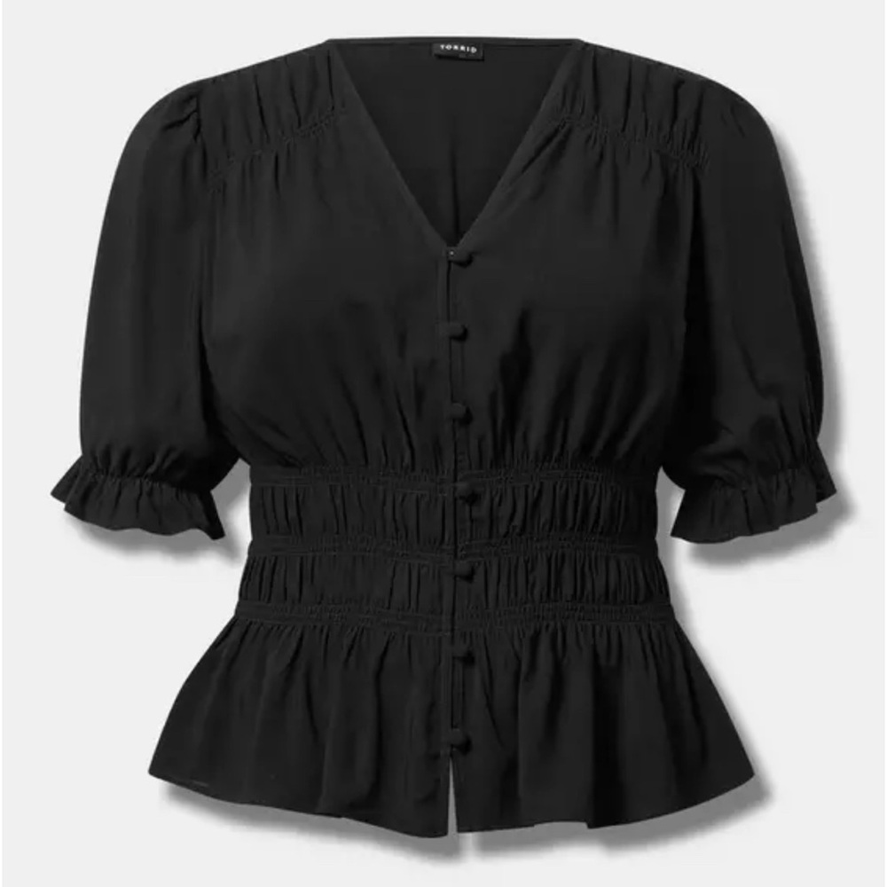 Torrid Peplum V-Neck Puff Sleeve Top - Size 1X